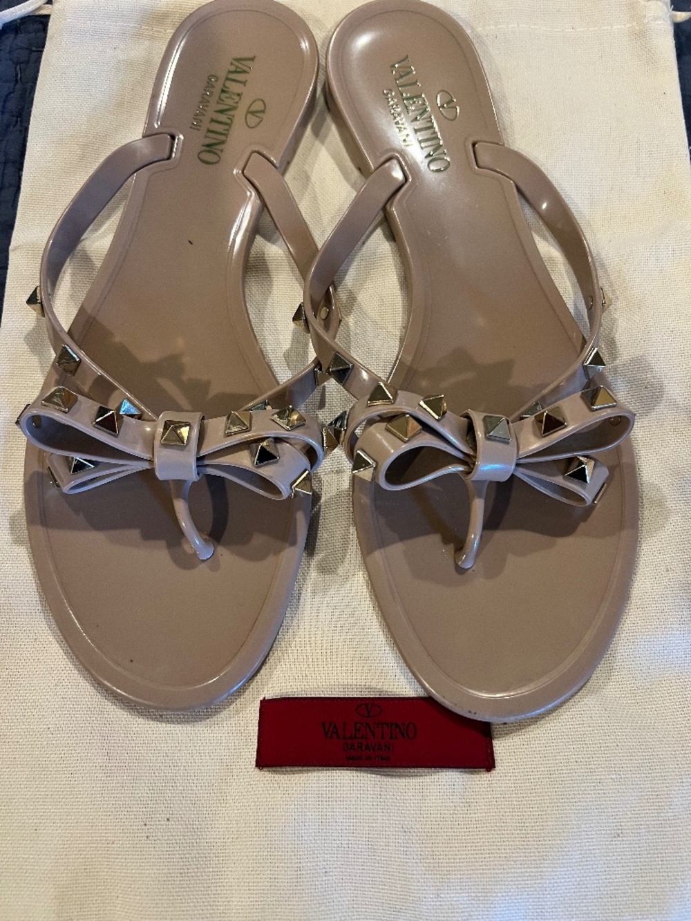 Valentino Garavani PVC Jelly Rockstud Bow Thong Sandals- Size 40